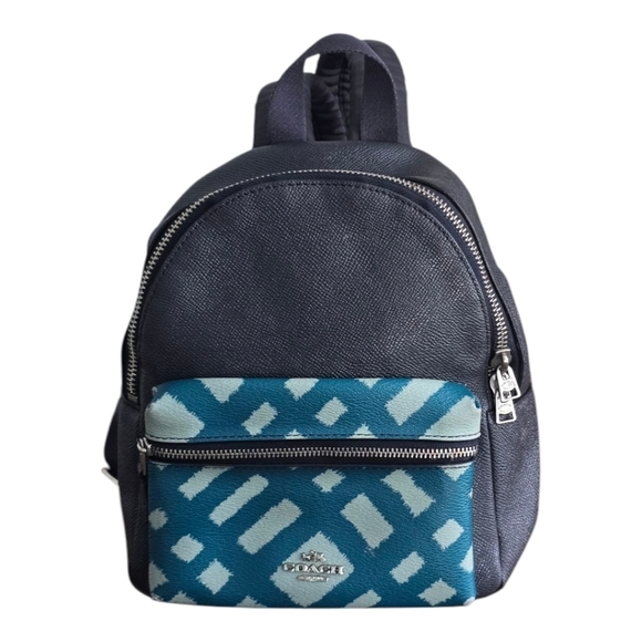 Authentic Coach Mini Leather Backpack Women Black Blue  Logo Rare - Picture 1 of 15